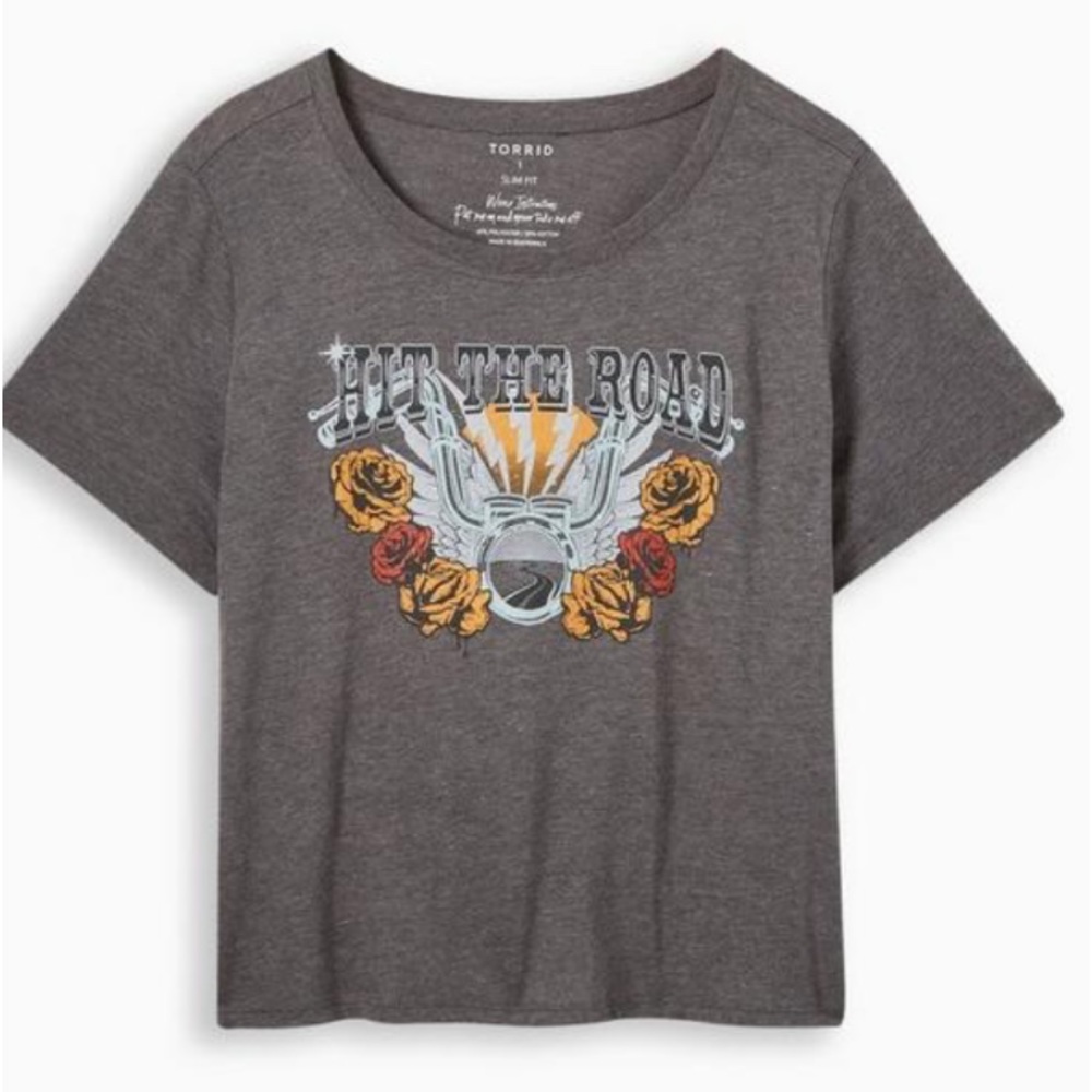 TORRID Hit The Road Signature Jersey Crew Neck Crop Tee 1X NWOT